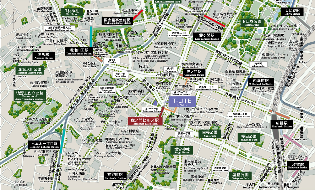 虎ノ門ヒルズ駅付近の地図